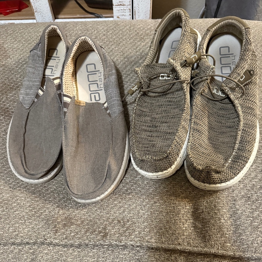 Hey Dude Slip-Ons (Grey Pair #1)Hey Dude Slip-Ons (Knit/Bungee Pair #2)